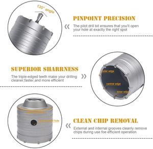 บิตเจาะแกน TCT สำหรับ<span class=keywords><strong>บล็อก</strong></span>อิฐผนังคอนกรีตเครื่องตัดเลื่อยหลุมคอนกรีตแบบแห้ง HM - Product Image 3