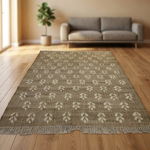 Bohemian Jute Area Rug Abstract Pattern Rectangle Non-Slip Flat Weave Low Pile Eco-Friendly Prayer Bedroom Floor <b>Mat</b> Natural - Product Image 6