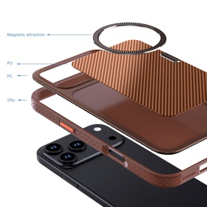 Nouvelle coque de téléphone magnétique en cuir PU à texture fibre de carbone pour iPhone 18 17 16 15 14 13 Pro Max, compatible avec la charge sans fil et antichoc - Product Image 6