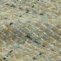 Tissu en tweed à paillettes, fil doré, à carreaux circulaires, 100% polyester, pour robe femme, sur mesure