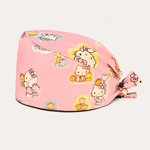 Bonnets chirurgicaux ajustables à nouer à l'arrière pour femmes, imprimés Hello, élégants et adorables, pour le personnel infirmier - Product Image 2