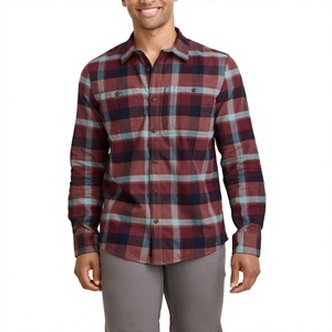 Chemise en flanelle à carreaux pour homme, col boutonné, 100% coton, fabrication directe, manches longues, imprimé à carreaux, coupe classique, poche poitrine - Product Image 2