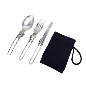 <span class=keywords><strong>Vajilla</strong></span> de viaje portátil, juego de cubiertos plegables de acero inoxidable, cuchara, cuchillo y tenedor con bolsa de almacenamiento para acampar, Picnic al aire libre - Product Image 1