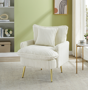 Fauteuil moderne de 30,31 pouces, canapé élégant en tissu velours côtelé beige, doux et confortable, idéal pour la maison, le bureau, la villa, le salon - Product Image 5