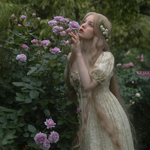 أنيقة أنيقة مربعة الرقبة منفوخة كم الخصر الطبيعي زر الأزهار طباعة طويلة الصيف حديقة زفاف ضيف فستان نسائي - Product Image 3