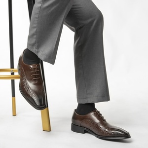 2026 New Style Men's Full Grain Leather Breathable Waterproof <b>Height</b> <b>Increasing</b> Business Formal <b>Shoes</b> British Brogue Carved - Product Image 4