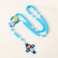 Chapelet Catholique Chrétien en Perles Acryliques de 8 mm avec Collier à Croix de Jésus de Dessin Animé pour Enfants