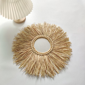 <span class=keywords><strong>Espejo</strong></span> <span class=keywords><strong>de</strong></span> <span class=keywords><strong>rafia</strong></span> bohemio para decoración del hogar, decoración <span class=keywords><strong>de</strong></span> pared con bolas <span class=keywords><strong>de</strong></span> madera, 45cm, gran oferta - Product Image 6