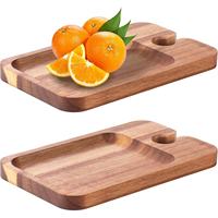 Plateau à vin en bois d'acacia poli, assiette jetable pour apéritifs, plateau à cocktails pour la nourriture occidentale, support pour verre à vin rouge et steak