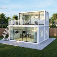 Bureau conteneur moderne à 2 étages détachable avec mur en verre panoramique, villa modulaire préfabriquée de luxe pour siège de projet