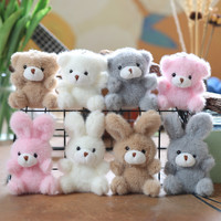 Gantungan Kunci Boneka Kelinci Putih Kawaii, Liontin Tas Kelinci Berbulu, Boneka Beruang Lucu, Mainan Mini untuk Gantungan Ransel