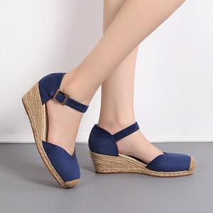 Zapatos de <span class=keywords><strong>pescador</strong></span>, <span class=keywords><strong>sandalias</strong></span> de una pieza de gamuza nuevas de verano con suela gruesa de tacón inclinado para mujer, <span class=keywords><strong>Sandalias</strong></span> de tacón inclinado para exteriores - Product Image 4