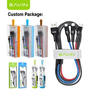 BAVIN Harga Grosir Pabrik Nilon Dikepang Tahan Lama Micro Usb Tipe C IOS 2,4 A 1 M 3 IN 1 Kabel Data Pengisian Cepat CB163