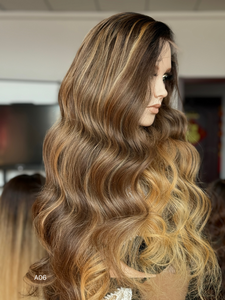 Perruques frontales en dentelle HD à la mode 2026, cheveux naturels, balayage <span class=keywords><strong>blond</strong></span>, perruques ondulées avec petits nœuds pour femmes - Product Image 3