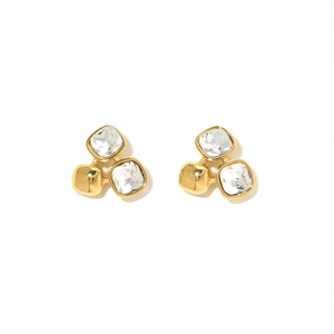 Fashion <b>Stud</b> <b>Earrings</b> 316L Stainless Steel PVD Gold Plating Clear <b>Crystal</b> Stone Design For Women Jewelry - Product Image 2