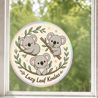 Autocollants personnalisés imperméables en PVC vinyle, motif koala kawaii, décalcomanie de fenêtre en forme de feuille, imprimé UV, autocollant décoratif électrostatique pour verre et mur