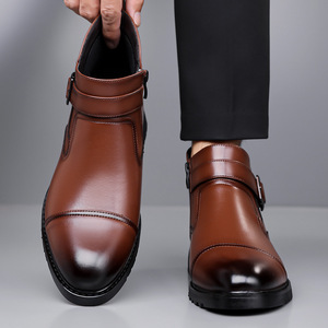 Botas Chelsea para Hombre, Punta Puntiaguda, Tacón Plano, Cuero Genuino, Suela de Goma, Hebilla, Antideslizantes, Formales de Negocios, Otoño Invierno - Product Image 3