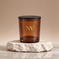 Ventes en gros de pots à bougies en verre ambré de luxe avec couvercles 220/315/420 ml, contenants cylindriques ronds pour la décoration de Noël à la maison