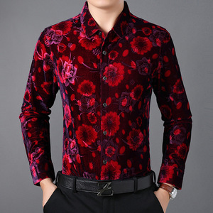 100% coton or <span class=keywords><strong>velours</strong></span> imprimé <span class=keywords><strong>chemise</strong></span> ample décontracté hommes chemises à manches longues sans repassage grande taille vêtements pour hommes - Product Image 4