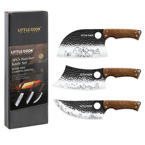 Ensemble de <span class=keywords><strong>couteaux</strong></span> de boucher forgés à la main avec manche en bois ergonomique, hachoir à viande, couteau de chef serbe et <span class=keywords><strong>couteaux</strong></span> viking pour couper et cuisiner - Product Image 1