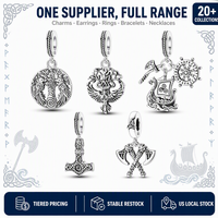 MULA Ensemble de breloques pendantes Viking en Argent Sterling 925, motif Marteau de Thor Mjolnir et Rune, pour bracelet, vente en gros, compatible avec bracelet à perles et bijoux DIY