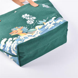 Sac fourre-tout en toile de coton réutilisable de taille moyenne imprimé personnalisé avec poignée en cuir pour les achats promotionnels - Product Image 3