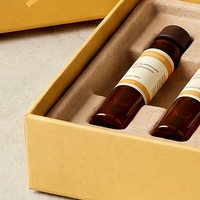 Boîte rigide en carton avec couvercle jaune personnalisé et insert en pulpe moulée pour flacons de peptides, 6 flacons, impression offset, logo estampé à chaud