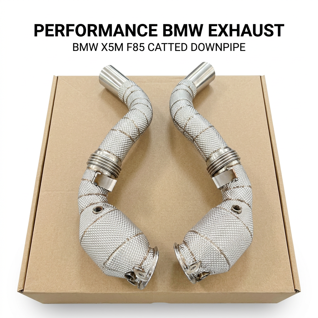 VantaFlow High Flow Catted Downpipe for BMW X5M X6M F85 F86 4.4T 2015-2018 Performance Header With Heat Shield Racing Exhaust Pipes