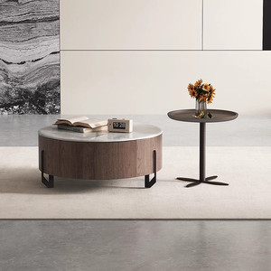 <span class=keywords><strong>Tavolino</strong></span> da Caffè in Ardesia con Mobile <span class=keywords><strong>TV</strong></span> Combinato, Design Rotondo, Lusso Leggero e Raffinato per Soggiorno, con Mobile Laterale - Product Image 3