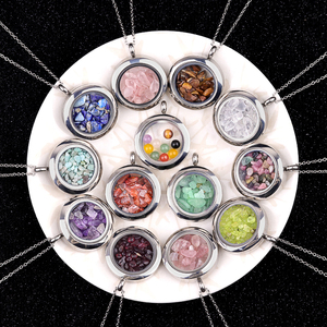Fashion Raw Crystal Pendant Necklace Steel Living Memory Floating <strong>Locket</strong> Tumbled Gemstone Women/Men's Luck Healing - Product Image 3