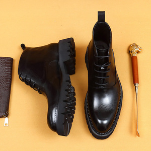 Bottes mi-mollet en cuir de veau style britannique pour hommes, à semelle épaisse, rehaussantes, pour affaires et décontracté - Product Image 6