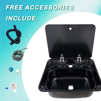 Fregadero para RV, Fregadero de Acero Inoxidable SUS304 Negro Nano Impermeable para Conversión de Furgonetas Sprinter Transit, Lavabo Marino para RV JDA