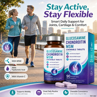 Comprimés à croquer Premium de Glucosamine, Chondroïtine et MSM, Complexe de Bien-être Articulaire avec Acide Hyaluronique et Vitamine C, enrichi en MSM Plus