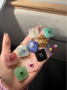 Ciondolo Quadrato <span class=keywords><strong>con</strong></span> Gemma e Charm a Cuore, Pendente in Pietra Naturale per Creazione di Gioielli - Product Image 5