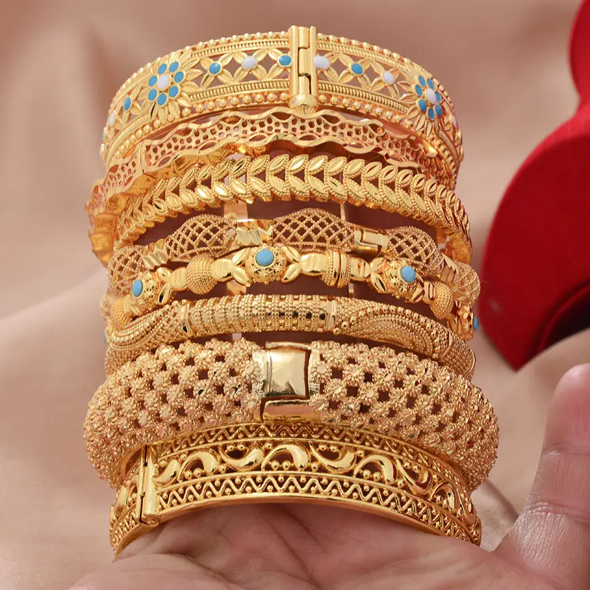 African Gold Color Dubai Gold Bangles For Women Bracelets Gift African Bangle Ethiopian Gold 24k Middle East Wedding Jewelry