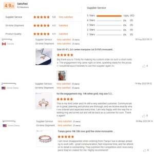 Tianyu ชุดแหวนหมั้นเพชรแท้ทรงกลมขนาด7.3มม. D VVS OEC moissanite 10K 14K 18K - Product Image 6