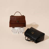 Tas Tangan Kulit Asli Berlapis Lilin Minyak Gaya Vintage, Tas Selempang Klasik dengan Kunci Putar, Tas Dokter Retro dengan Pegangan Atas, Tahan Air