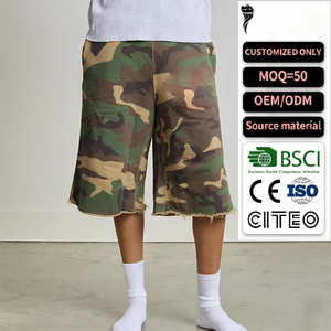 Pantalones Cortos Largos de Felpa con Estampado Completo de Camuflaje Oversize, Estilo Desgastado, con Logotipo Personalizado, Venta al por Mayor, ¡Gran Demanda! - Product Image 1