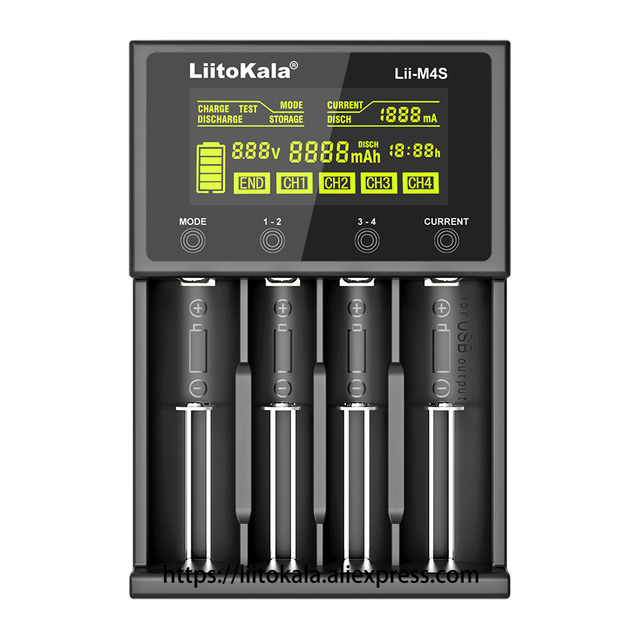 Liitokala Lii-M4S Smart Battery Charger 4 Slots with Adaptive Capacity Test & Type-C Fast Charging for Rechargeable Cells