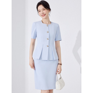 Women's Two Piece Suit Set Short Sleeve Elegant Business Commute Spring Worsted Fabric LX6629 - Product Image 3