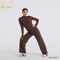 Ensemble de sport 2 pièces pour femmes musulmanes, vêtements de sport modestes, haut à manches longues entièrement zippé, pantalon large, tenue de yoga et de gym, logo personnalisé