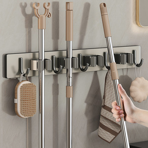 Mop Wall Mounted <b>Clip</b> Stainless Steel <b>Hook</b> Punch Free Bathroom Storage Gadget Multi Functional Broom Holder - Product Image 1