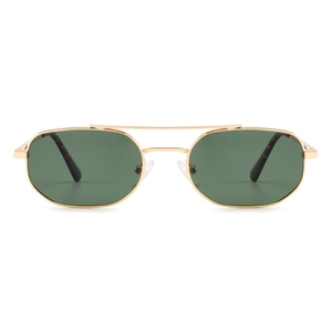 Pilot Sunglasses Rectangle Full Rim Gold Frame Green Lens UV400 Protection Unisex Adult - Product Image 6