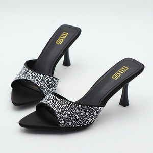 Giày cao gót kim cương giả phong cách mới cao 7.5cm cho Nữ Giày cao gót hở mũi nhọn có dây đeo lưng không gian cho nữ - Product Image 5