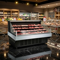Vitrine réfrigérée commerciale multi-étagères pour viande crue, idéale pour marché de produits frais et restaurant buffet / hot pot, avec éclairage LED