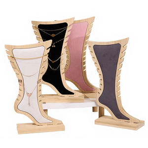 Cadena de Tobillo de Madera de Bambú con Forma de <span class=keywords><strong>Pie</strong></span> Creativo, Soporte de Exhibición, Soporte de Terciopelo, Organizador de Almacenamiento, Accesorio de Estante - Product Image 1