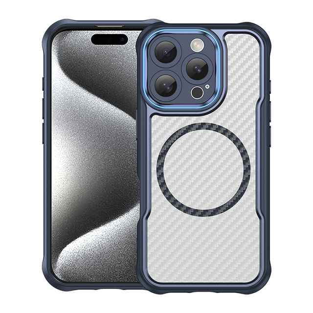 TPU PC Phone Case for iPhone 16e Carbon Fiber case for 15 Pro Max 14 13 12 Camera Protection 2.0 mm Thickness Magnet Clear Case