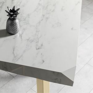 Mesa de Comedor Moderna de Mármol Blanco con Patas de Metal Dorado, Extensible para 8 Personas, Rectangular - Product Image 2