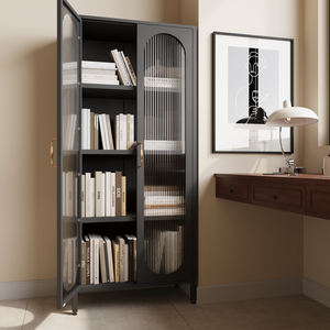 Rangements en acier Placard Buffets 2 portes battantes en verre Style américain Jouets Présentoir à vin <span class=keywords><strong>Cuisine</strong></span> Armoire sur pied Casier - Product Image 4