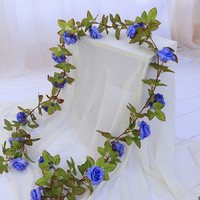 Décoration de fond de scène de mariage intérieur en rotin rose avec feuilles vertes, en plastique, pour plafond, commerce transfrontalier